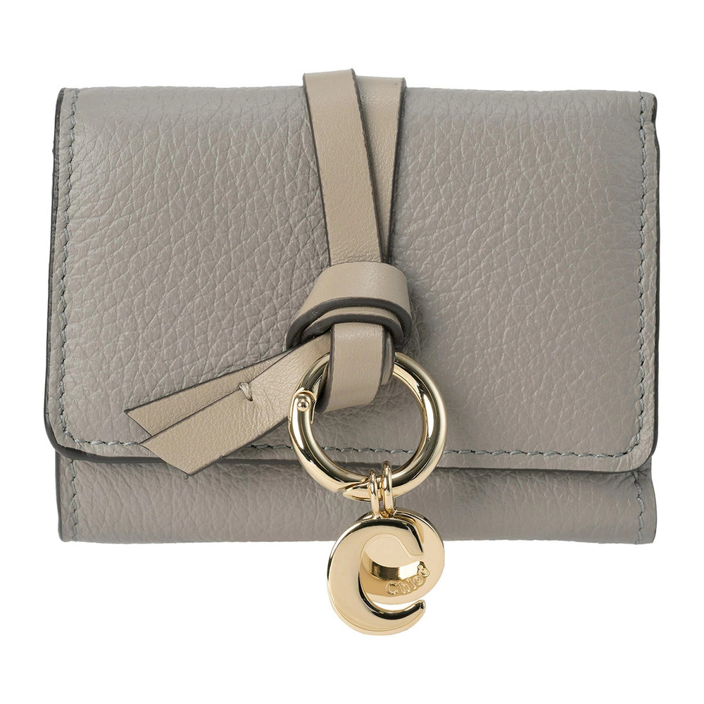 Chloe Trifold Wallet Alphabet Leather Greige Gray